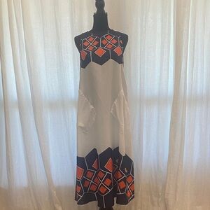 Misslook Geometric Patterned Sleeveless Dress - White and Orange